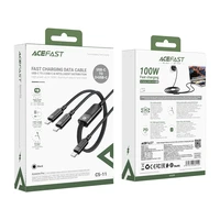 Acefast C5 USB-C - USB-C / USB-C 2in1 100W 480Mb/s kabelis - juodas