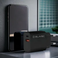 Blavec sieninis įkroviklis BC-2 - USB + Type C - QC 3.0 PD 20W su Type C į Type C kabeliu (TCBC2-UCB20+CC) juodas