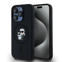 Karl Lagerfeld silikoninis Karl&Choupette magnetinis dėklas telefonui iPhone 15 Pro - juodas