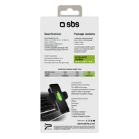 Išmaniojo telefono laikiklis su belaidžiu įkrovikliu SBS TESUPWIR15WAUT, tvirtinamas prie oro angos – juodas