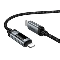 Duomenų kabelis su skaitmenine indikacija USB C į Lightning Hoco PD 27W 1,2 m U148 juodas
