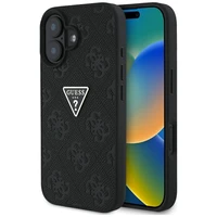 Guess karšto spaudimo 4G rašto trikampio metalo logotipo dėklas telefonui iPhone 16 - juoda