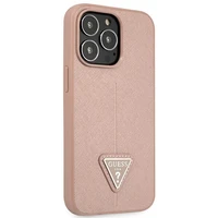 Guess GUHCP14XPSATLP iPhone 14 Pro Max 6.7" rožinis kietasis dėklas Saffiano Triangle Logo