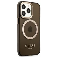 Guess Gold Outline permatomas Magnetinis MagSafe dėklas telefonui iPhone 13 Pro / iPhone 13 - juodas