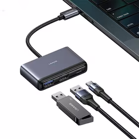 USAMS adapteris HUB 5w1 USB 2.0/USB 3.0/ USB-C/TF/SD tamsiai pilkas SJ628HUB01 (US-SJ628)