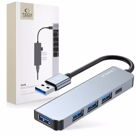 HUB Tech-Protect V0 5in1 USB-A - USB-A 3.0 / 3x USB-A 2.0 / USB-C - pilkas