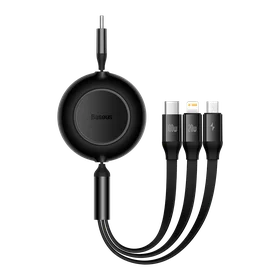 Baseus kabelis Bright Mirror 2 3w1 USB - micro USB + Lightning + USB-C 1,1m 100W juodas ištraukiamas