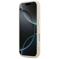 GUESS dėklas telefonui IPHONE 17 Pro suderinamas su Magnetine GUHMP17LPSPOSSSE (PU W/ Peony Hot Stamp Script) smėlinė