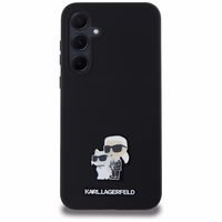 Karl Lagerfeld Silikoninis Karl&Choupette Metal Pin dėklas Samsung Galaxy A35 - juodas