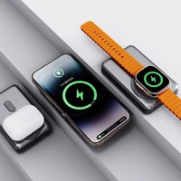 Dudao K29 10000mAh PD 20W Magnetinė išorinė baterija su metaliniu dėklu, stovu ir įmontuotais USB-C/Lightning kabeliais - pilka