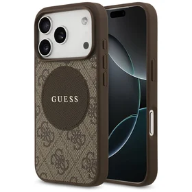 Guess 4G Circle Classic Logo Magnetinis dėklas telefonui iPhone 17 Pro - ruda