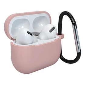 Dėklas AirPods 3 silikoninis minkštas dėklas ausinėms + karabinas pakabukas rožinis (dėklas D)