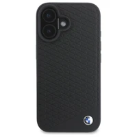 BMW ženklas odinis deimantinis metalinis logotipas magnetinis iPhone 16 dėklas - juodas