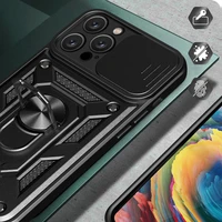 Hybrid Armor Camshield dėklas telefonui iPhone 16 Pro su kameros dangteliu ir stovu - juodas