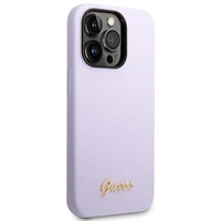 Guess GUHCP14XSLSMU iPhone 14 Pro Max 6.7" violetinis kietasis dėklas silikoninis Vintage Gold Logo