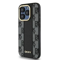 DKNY Odinis langeliais raštuotas magnetinis dėklas iPhone 15 Pro Max - juodas