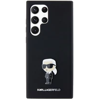 Karl Lagerfeld silikoninis Ikonik metalinis smeigtukas dėklas telefonui Samsung Galaxy S23 Ultra - juodas
