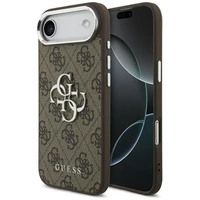 GUESS dėklas telefonui IPHONE 17 Air GUHCP17MP4G4SMCW (4G PU odos dėklas su dideliu 4G ir klasikiniu logotipu bei sidabriniu metaliniu kameros rėmeliu) rudas