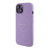 Guess Saffiano magnetinis dėklas telefonui iPhone 15 Plus - violetinis