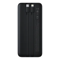 Baseus Lipow 10000mAh 22.5W išorinė baterija su dvigubu integruotu kabeliu ir ekranu (su papildomu juodu Baseus Simple USB-A - USB-C 3A 0.2m kabeliu) - Juoda