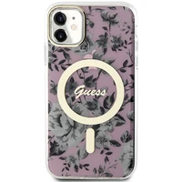 Guess GUHMN61HCFWSP iPhone 11 / Xr 6.1" rožinis kietas dėklas Gėlė MagSafe