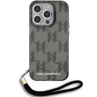 Karl Lagerfeld IML Mono KL Pattern & Cord dėklas telefonui iPhone 15 Pro - juodas
