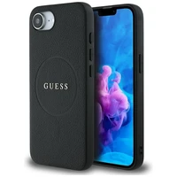 Guess PU Grained Classic Logo dėklas telefonui iPhone 16e su MagSafe - juodas