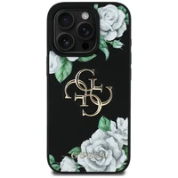 Guess Grained Roses Big 4G logo dėklas telefonui iPhone 16 Pro Max - juodas
