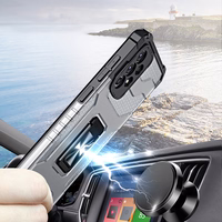 Kristalinis žiedinis dėklas su stovu tvirtas apsauginis dangtelis Samsung Galaxy A72 4G raudonas