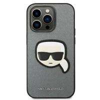 Karl Lagerfeld Saffiano Karl's Head Patch dėklas telefonui iPhone 14 Pro Max - sidabrinis