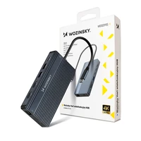 USB-C Hub 14 in 1 Wozinsky WDS03Y5S daugiafunkcis, aliuminis, 3 monitoriams, su 15 cm laidu - pilkas