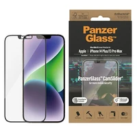 PanzerGlass itin platus antibakterinis apsauginis stiklas su kameros dangteliu ir pozicionieriumi iPhone 14 Plus / 13 Pro Max