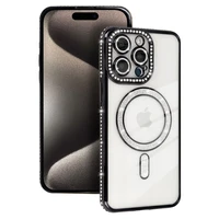 Bling magnetinis dėklas telefonui Iphone 15 Pro juodas