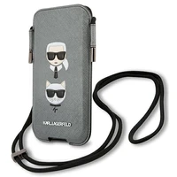 Karl Lagerfeld Saffiano Ikonik Karl&Choupette Head 6.1'' Rankinė - pilka