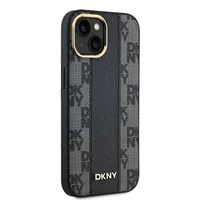 DKNY Odinis langeliais raštuotas magnetinis dėklas iPhone 15 Plus / 14 Plus - juodas