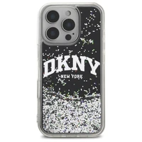 DKNY DKHCP16LLBNAEK iPhone 16 Pro 6.3" juodas/juodas kietas dėklas Liquid Glitter Arch Logo