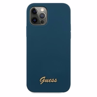 Guess GUHCP12LLSLMGBL iPhone 12 Pro Max 6.7" mėlyna/mėlyna kietas dėklas Metal Logo Script