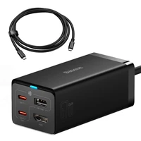 Baseus greitas įkroviklis GaN5 Pro HUB HDMI 2 x USB-C / USB-A / HDMI 4K 30Hz 1.5m juodas + USB-C laidas - USB-C 100W 40Gb/s (USB4) 1m (CCGP110201)