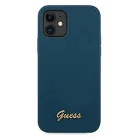 Guess GUHCP12SLSLMGBL iPhone 12 mini 5.4" mėlynas/mėlynas kietas dėklas Metal Logo Script