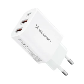 Wozinsky CWCUCW 30W USB-C / 2 x USB-A sieninis įkroviklis - baltas