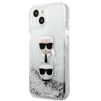 Karl Lagerfeld Skystas Glitter Karl&Choupette Galvos dėklas iPhone 13 mini - sidabrinis