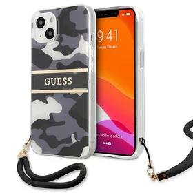 Guess GUHCP13MKCABBK iPhone 13 6.1" juodas/juodas kietas dėklas Camo Strap Collection