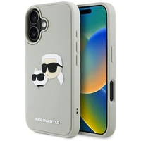 Karl Lagerfeld HC 3D guminis dvigubų galvų iPhone 16 dėklas - smėlio spalvos