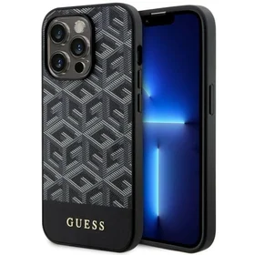 Guess GUHMP14LHGCFSEK iPhone 14 Pro 6.1" juodas/juodas kietas dėklas GCube Juostelės MagSafe