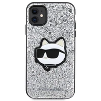 Karl Lagerfeld KLHCN61G2CPS iPhone 11 / Xr 6.1" sidabrinis kietas dėklas Blizgučiai Choupette Emblema