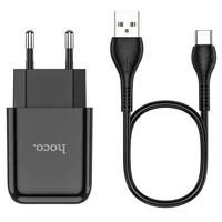 Įkroviklis Hoco USB A 2A 10W + kabelis USB A į USB C N2 juodas