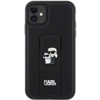 Karl Lagerfeld Gripstand Saffiano Karl&Choupette Pins dėklas telefonui iPhone 11 / Xr - juodas