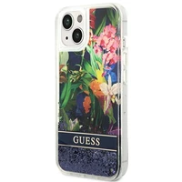 Guess GUHCP14MLFLSB iPhone 14 Plus 6.7 "mėlynas/mėlynas kietas dėklas Flower Liquid Glitter