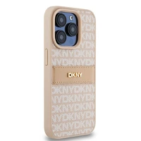 DKNY Odinis mono juosta ir metalinis logotipas dėklas telefonui iPhone 15 Pro - rožinis