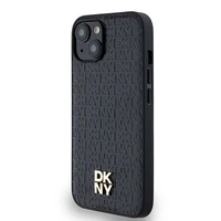 DKNY Odinis monogramos raštas su metaliniu logotipu magnetinis dėklas telefonui iPhone 15/14/13 - juodas